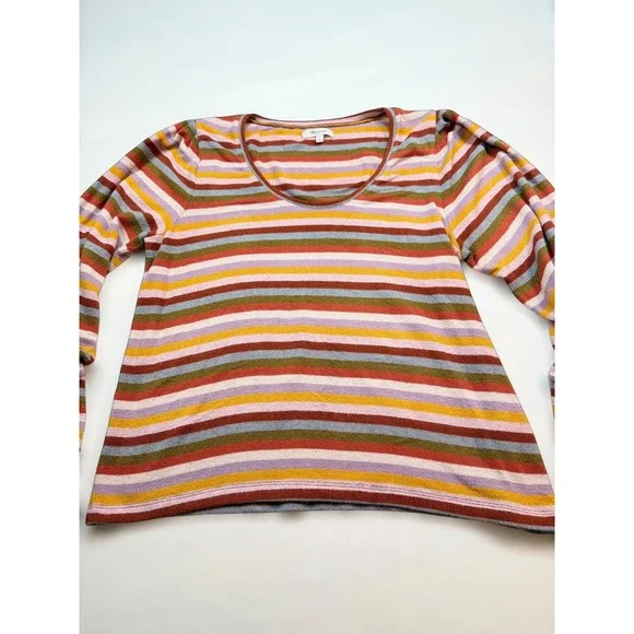 Madewell Womens Multi Color Striped Scoop Neck Puff Sleeve Knit Top Large - Picture 2 of 3